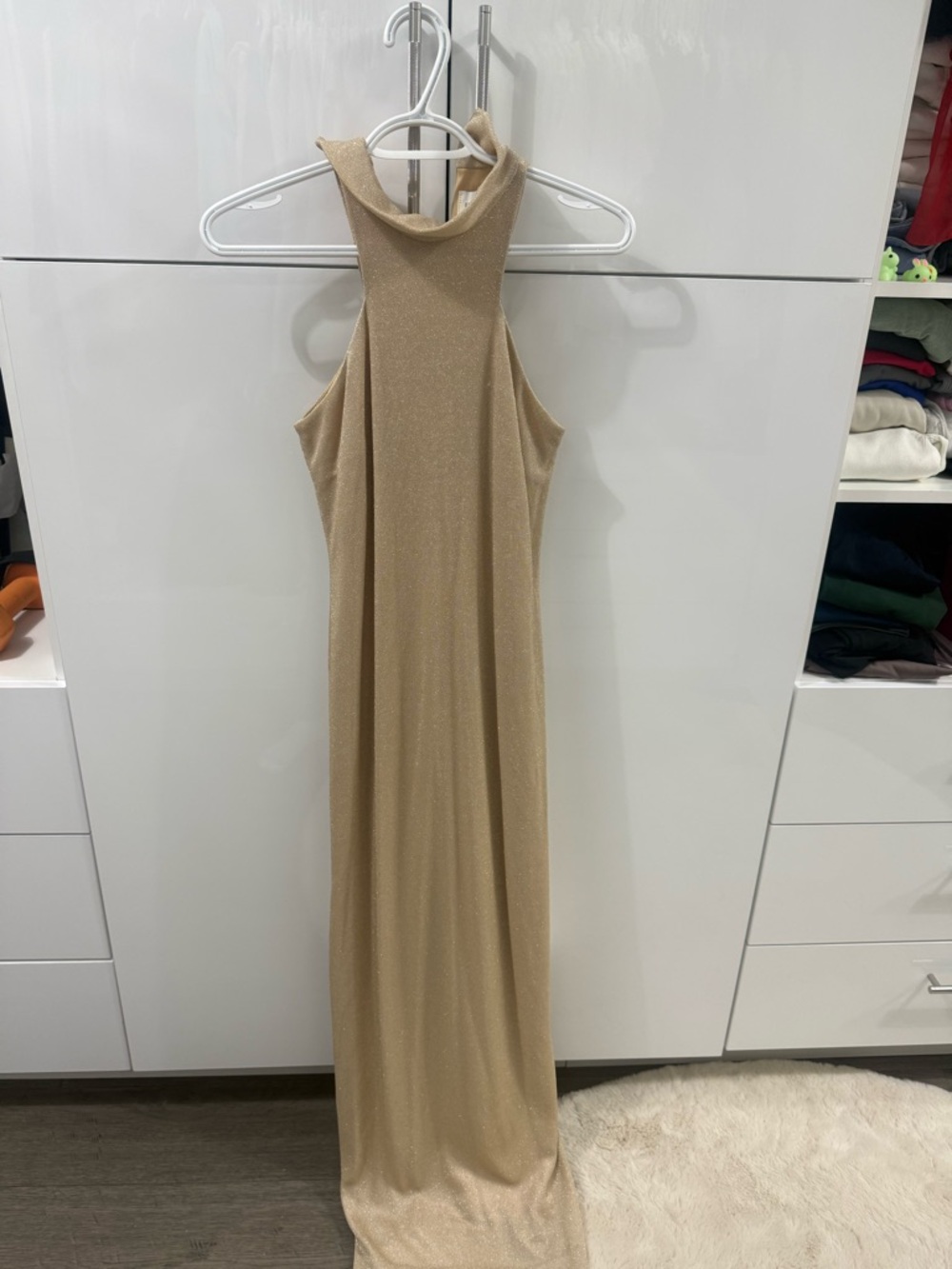 Gold Halter Maxi Dress - Elegant Evening Gown size xs